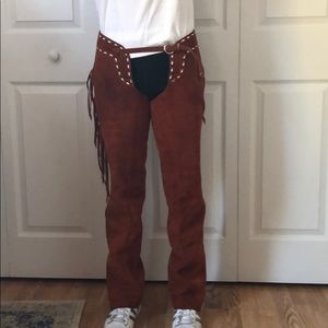 Vintage brown leather fringe cowboy CHAPS